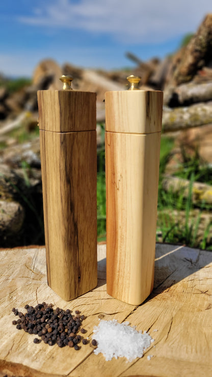 Salz- und Pfeffermühlen Set (Black Limba und gestockter Apfel)