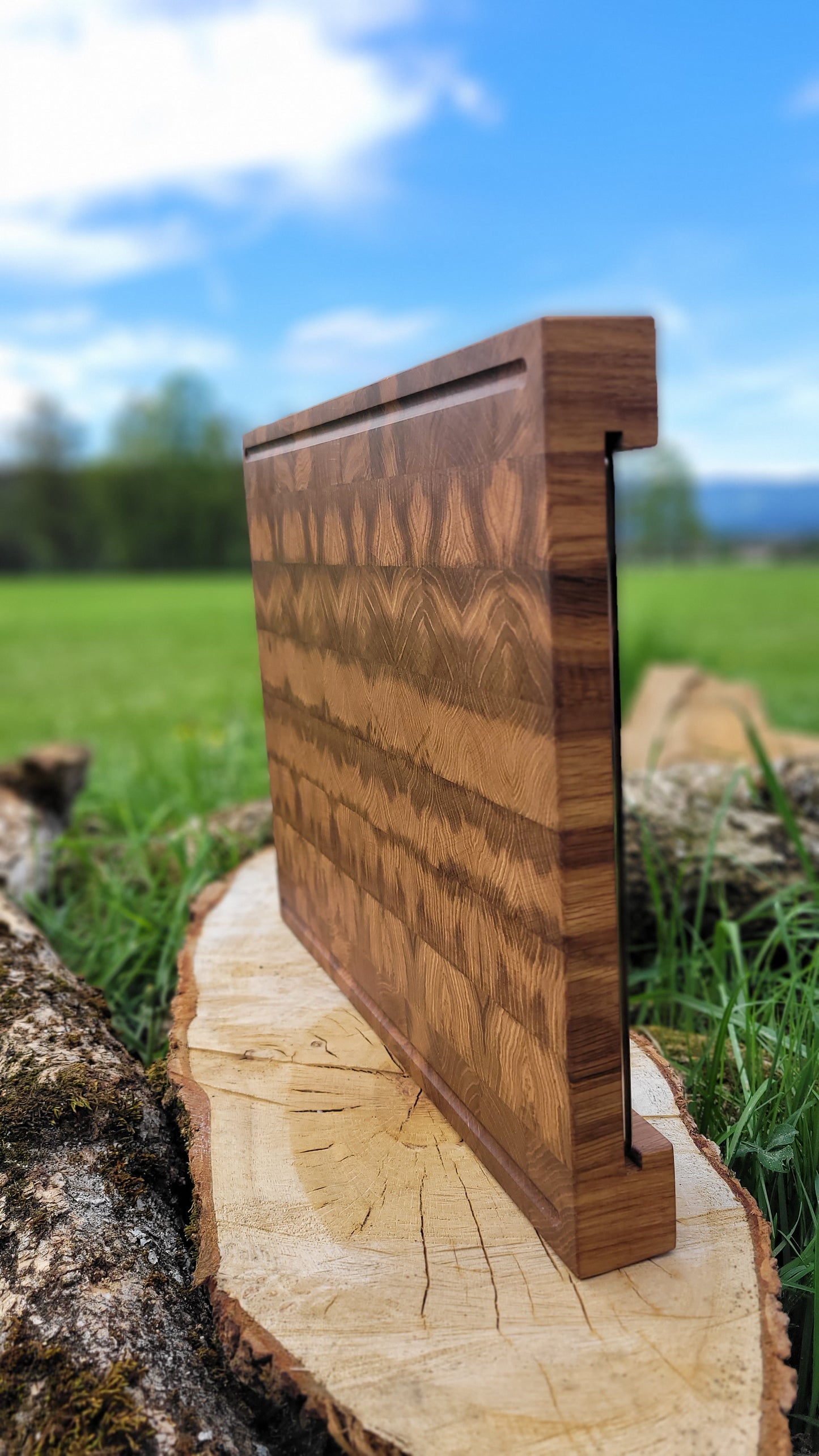 Stirnholzbrett Eiche mit integrierten Edelstahlschalen